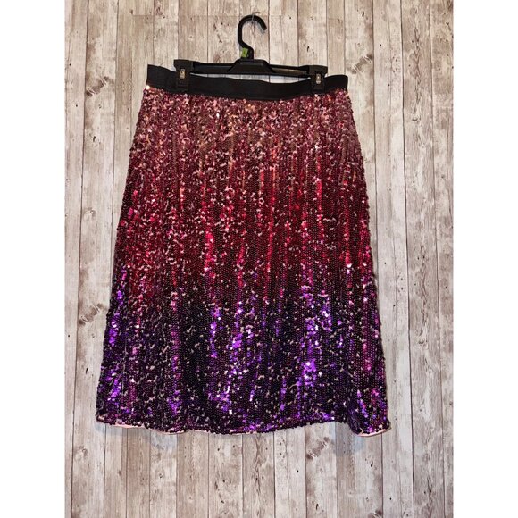 ModCloth Sparkle Pink Purple Ombre Party Sequin Shirt Blouse Top & Skirt Set XL - Picture 9 of 10